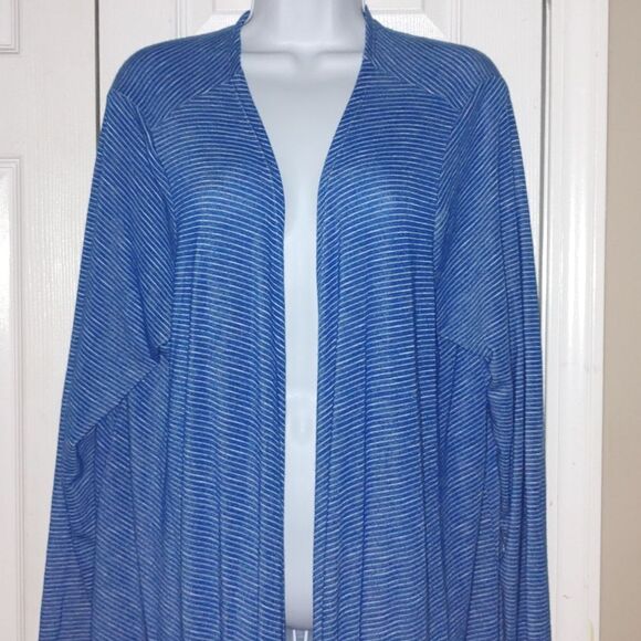 Lularoe  blue with white stripe open front long cardigan duster  Sz XL - Picture 3 of 6
